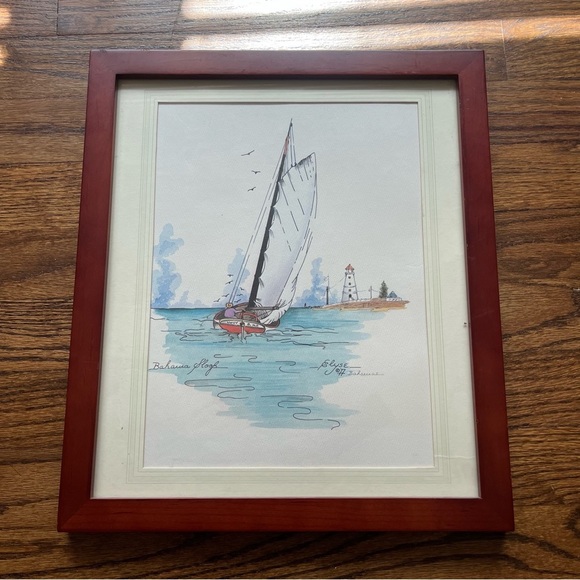 Bahama Sloop Watercolor Art Print Signed By Nassau Artist Elyse '77 Framed - Picture 1 of 5